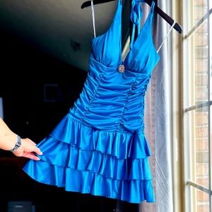 XOXO Blue Silk Ruffle Dress 👗